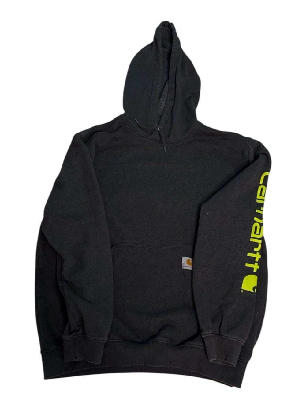 Carhartt Loose Fit Dark Grey and Lime Hoody Sweatshirt Front Pocket Size Large
